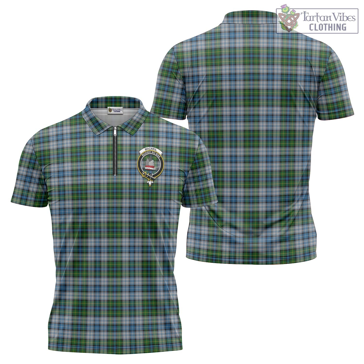 Tartan Vibes Clothing MacNeil Dress Tartan Zipper Polo Shirt with Family Crest