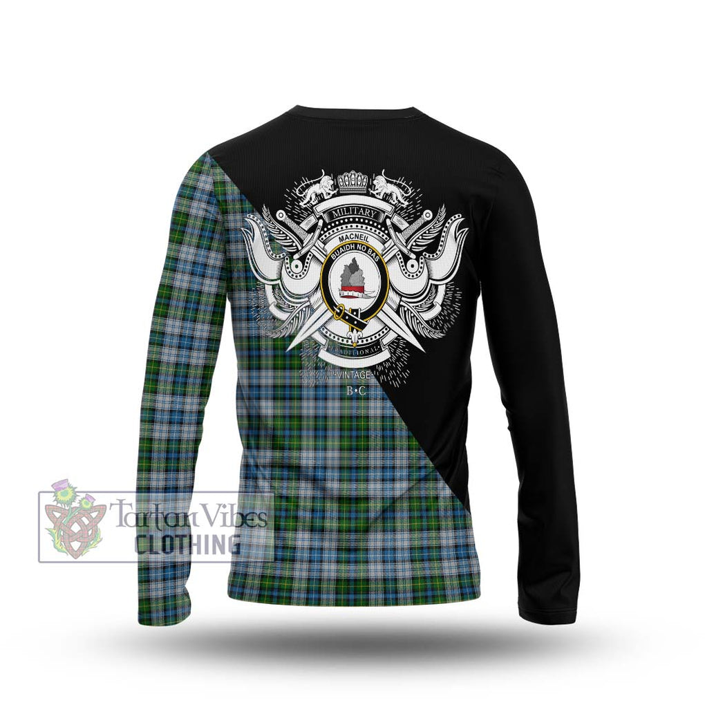 MacNeil (McNeil) Tartan Long Sleeve T-Shirt with Family Crest and Military Logo Style - Tartanvibesclothing Shop