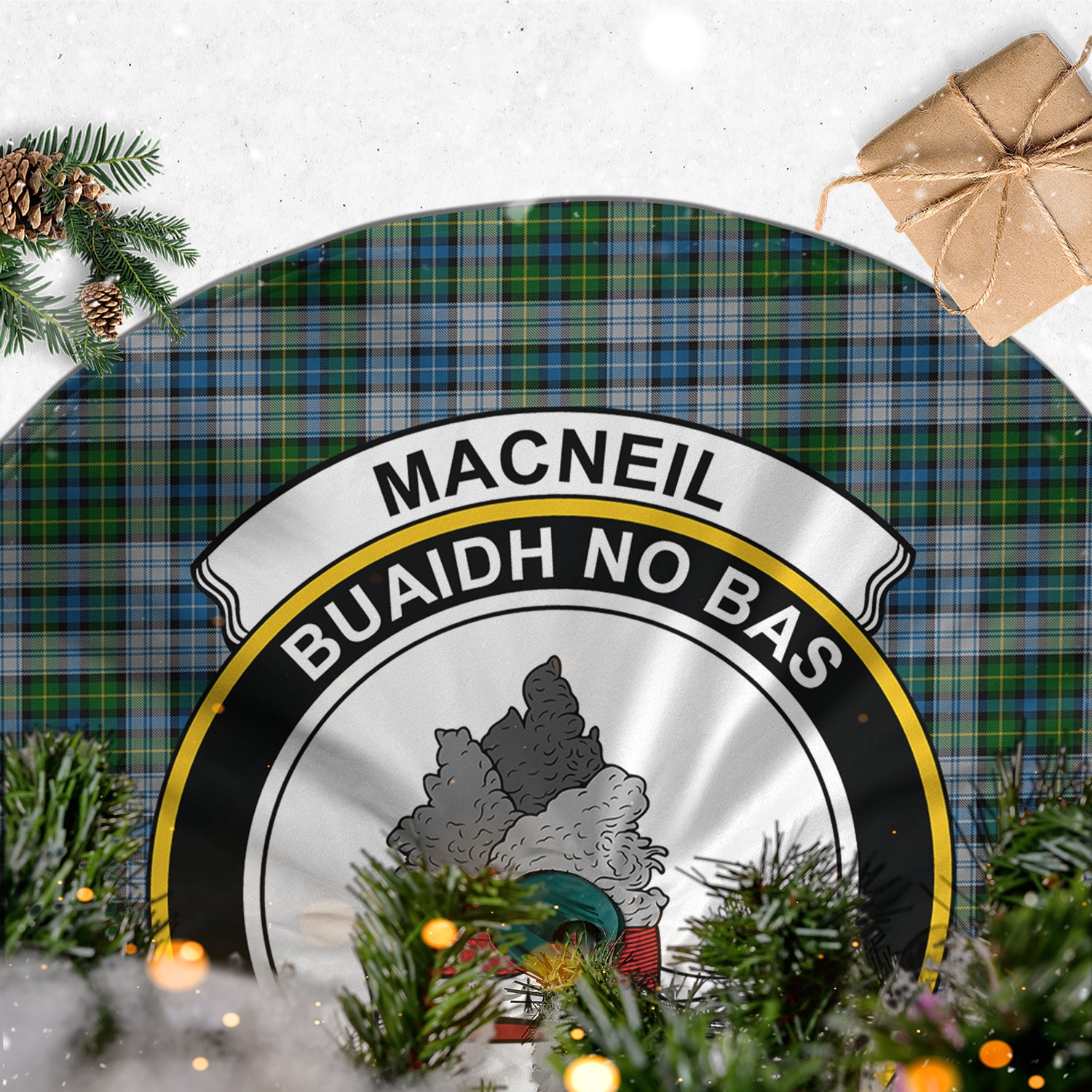 MacNeil Dress Tartan Christmas Tree Skirt with Family Crest - Tartanvibesclothing