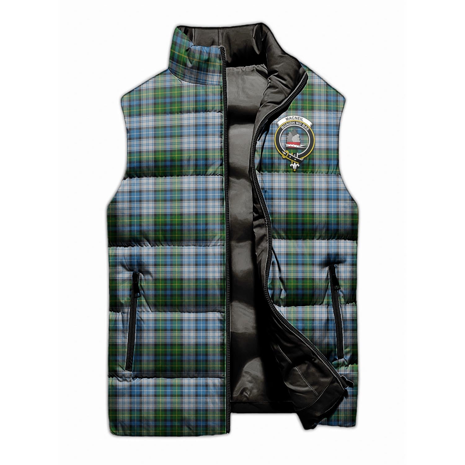 MacNeil Dress Tartan Sleeveless Puffer Jacket with Family Crest - Tartanvibesclothing