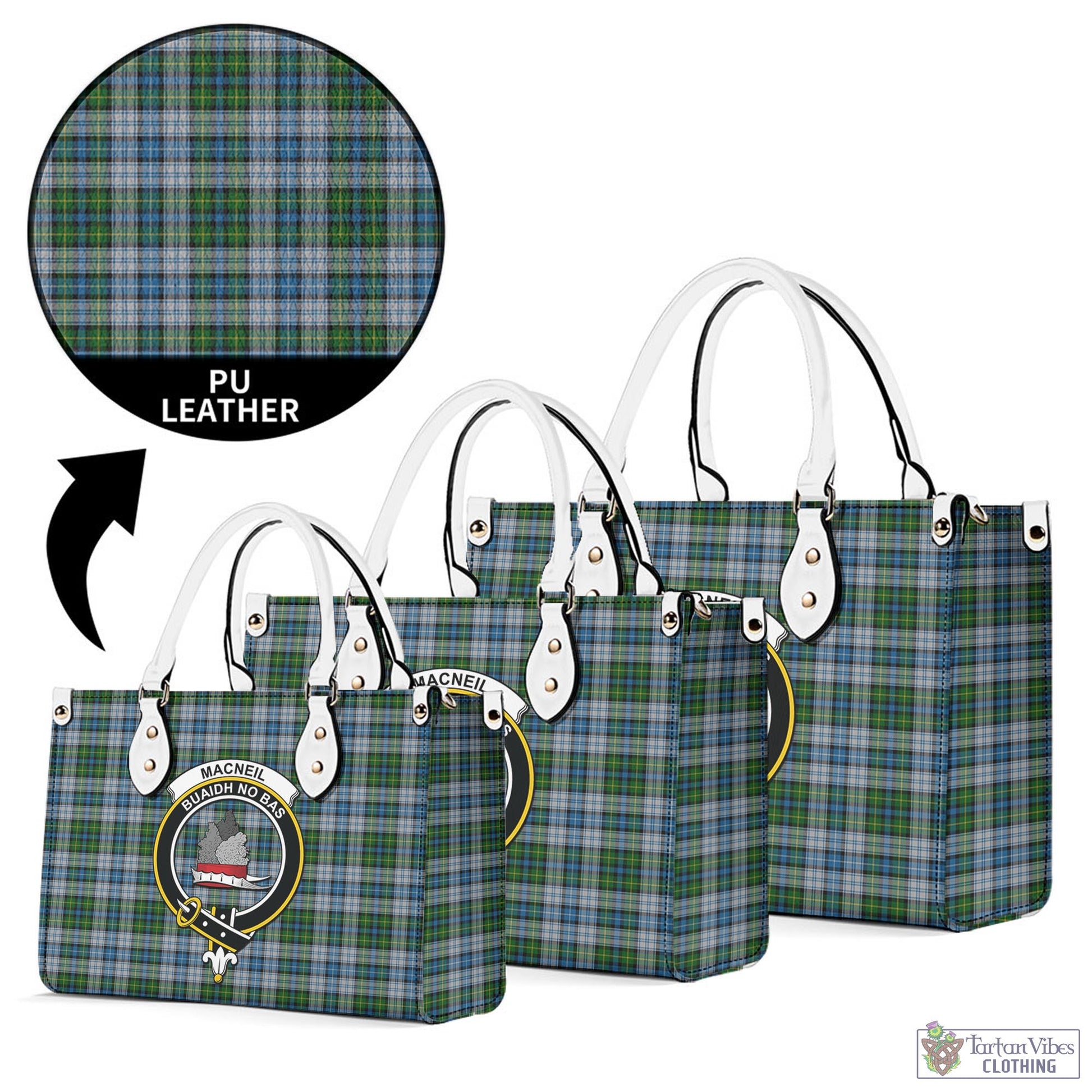 Tartan Vibes Clothing MacNeil Dress Tartan Luxury Leather Handbags with Family Crest