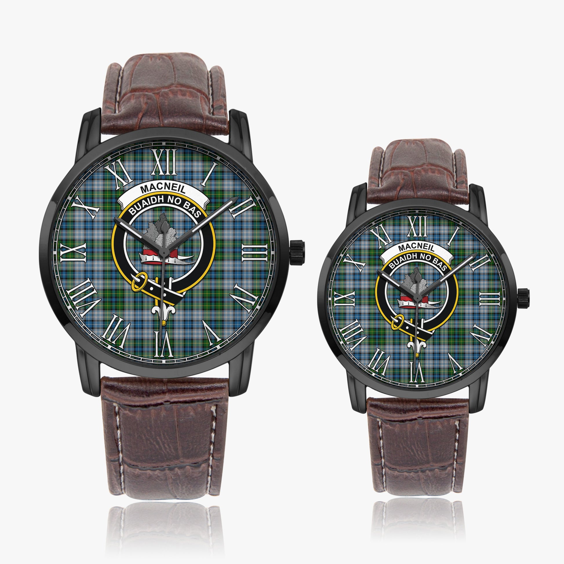 MacNeil Dress Tartan Family Crest Leather Strap Quartz Watch - Tartanvibesclothing