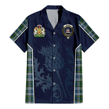 MacNeil (McNeil) Tartan Short Sleeve Button Up Shirt with Family Crest and Scottish Thistle Vibes Sport Style