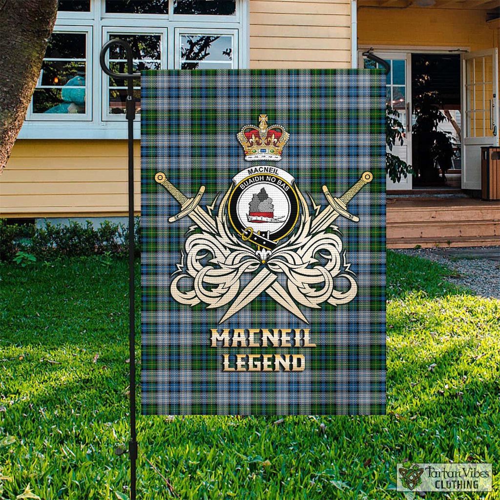 Tartan Vibes Clothing MacNeil Dress Tartan Flag with Clan Crest and the Golden Sword of Courageous Legacy