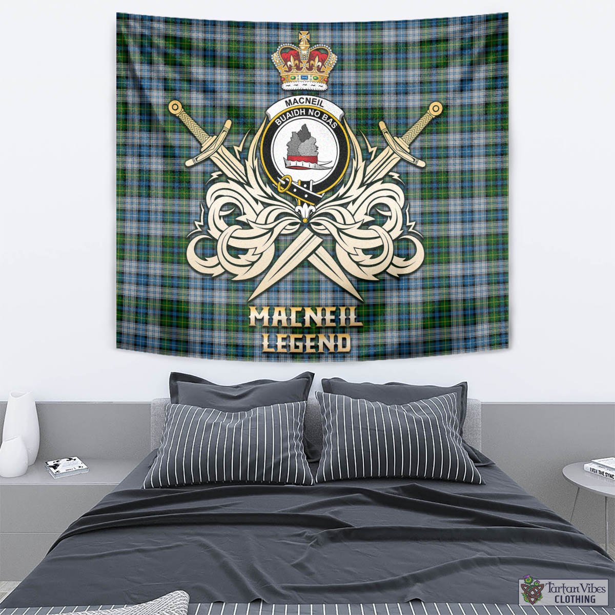 Tartan Vibes Clothing MacNeil Dress Tartan Tapestry with Clan Crest and the Golden Sword of Courageous Legacy