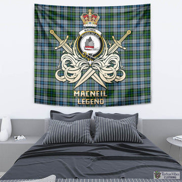 MacNeil (McNeil) Tartan Tapestry with Clan Crest and the Golden Sword of Courageous Legacy