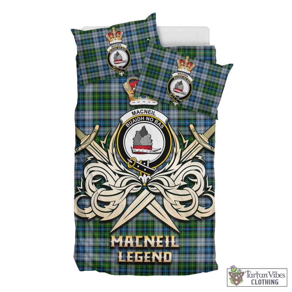 Tartan Vibes Clothing MacNeil Dress Tartan Bedding Set with Clan Crest and the Golden Sword of Courageous Legacy