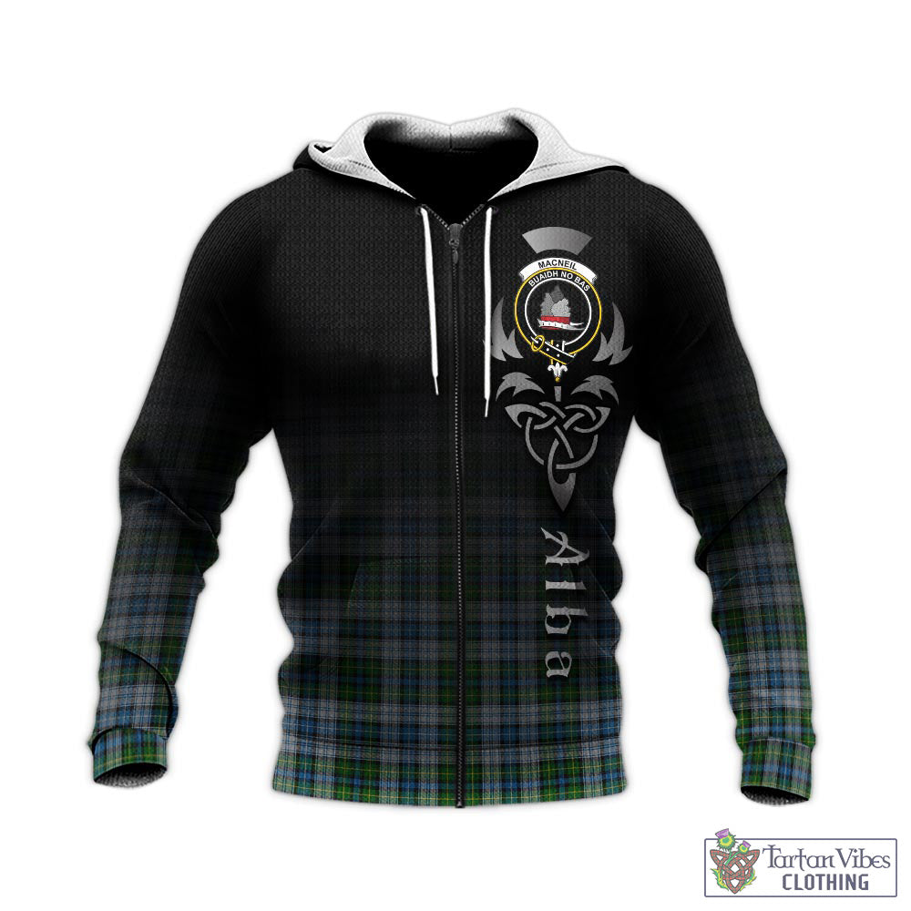 Tartan Vibes Clothing MacNeil Dress Tartan Knitted Hoodie Featuring Alba Gu Brath Family Crest Celtic Inspired