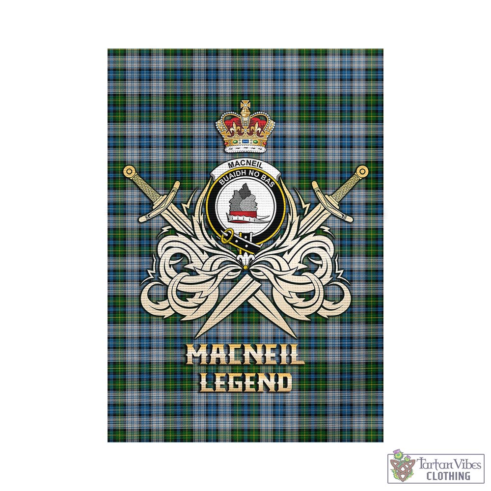 Tartan Vibes Clothing MacNeil Dress Tartan Flag with Clan Crest and the Golden Sword of Courageous Legacy