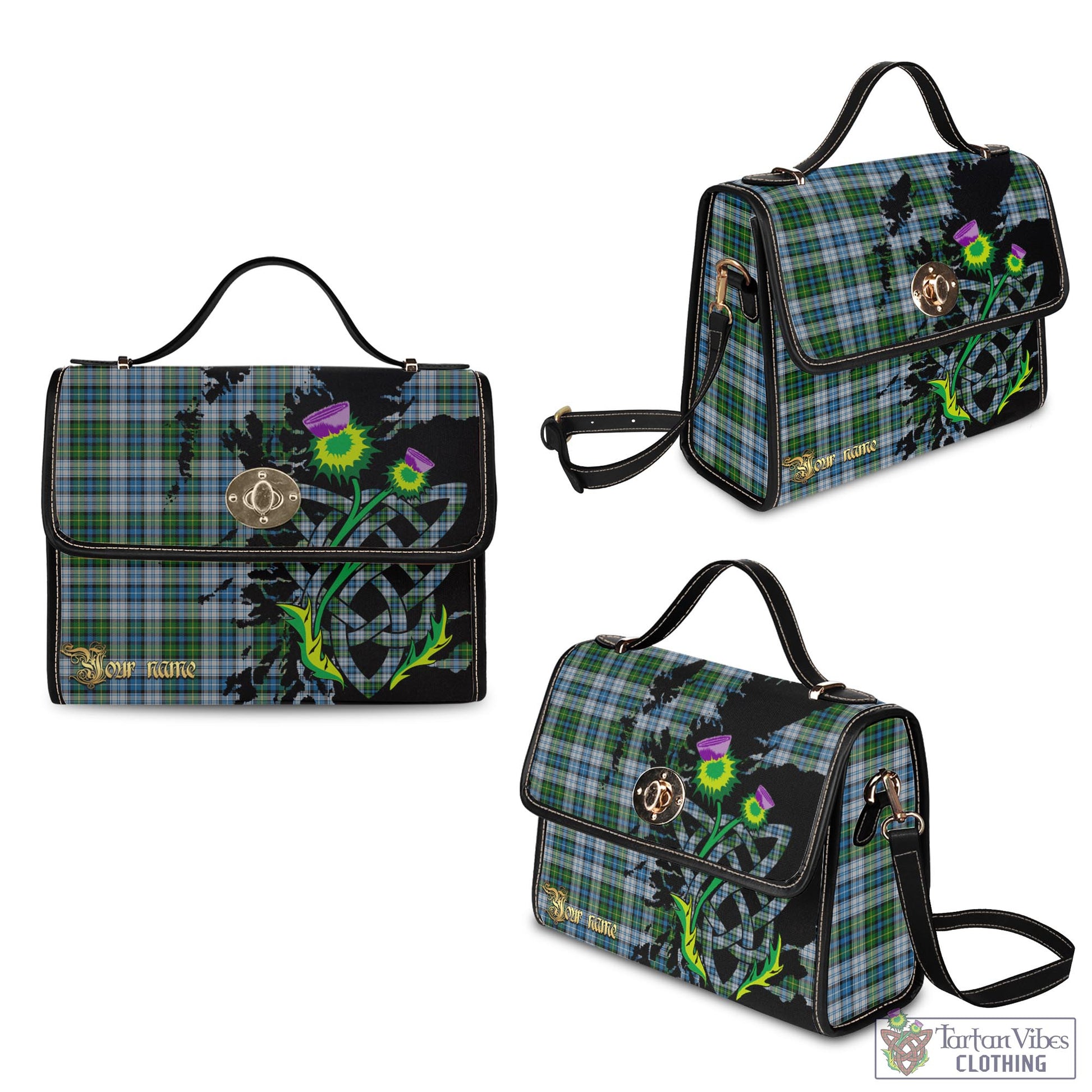 Tartan Vibes Clothing MacNeil Dress Tartan Waterproof Canvas Bag with Scotland Map and Thistle Celtic Accents