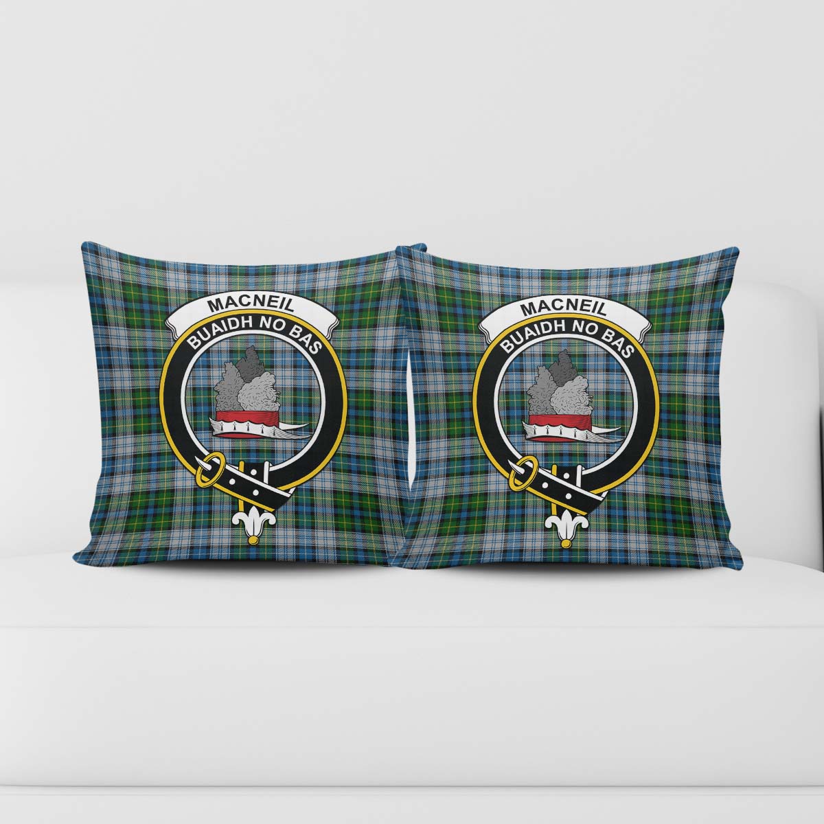 MacNeil Dress Tartan Pillow Cover with Family Crest - Tartanvibesclothing