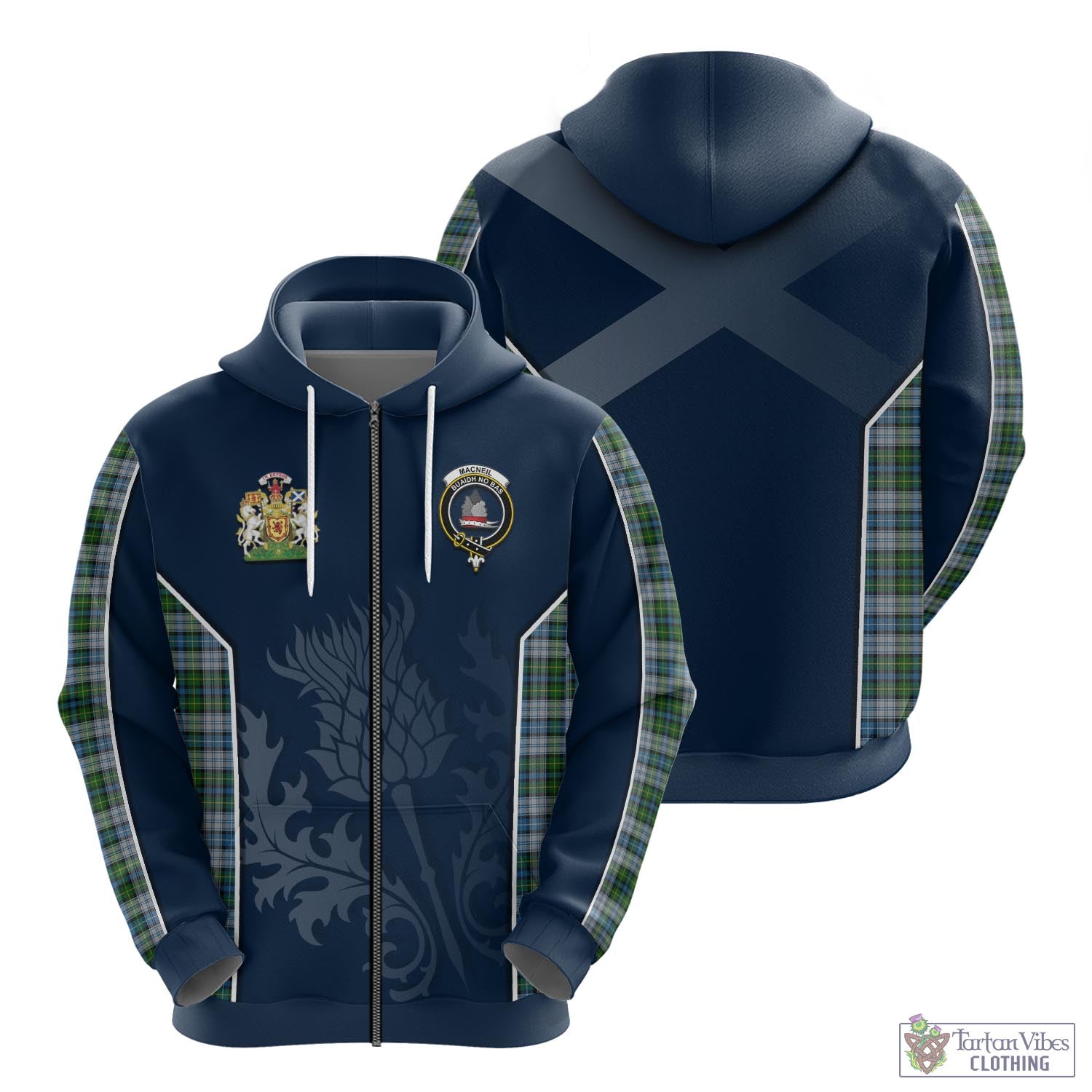 Tartan Vibes Clothing MacNeil Dress Tartan Hoodie with Family Crest and Scottish Thistle Vibes Sport Style