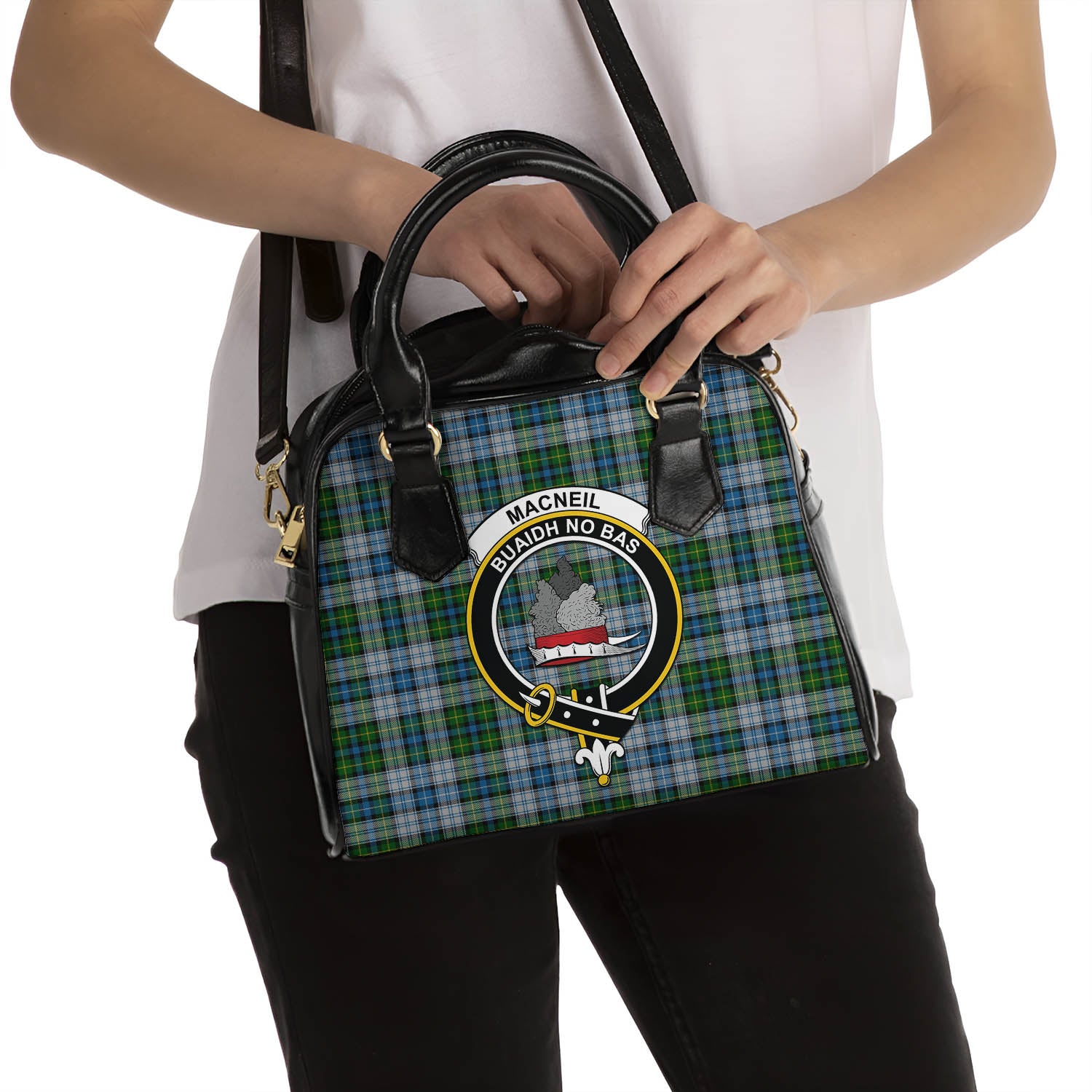 MacNeil Dress Tartan Shoulder Handbags with Family Crest - Tartanvibesclothing