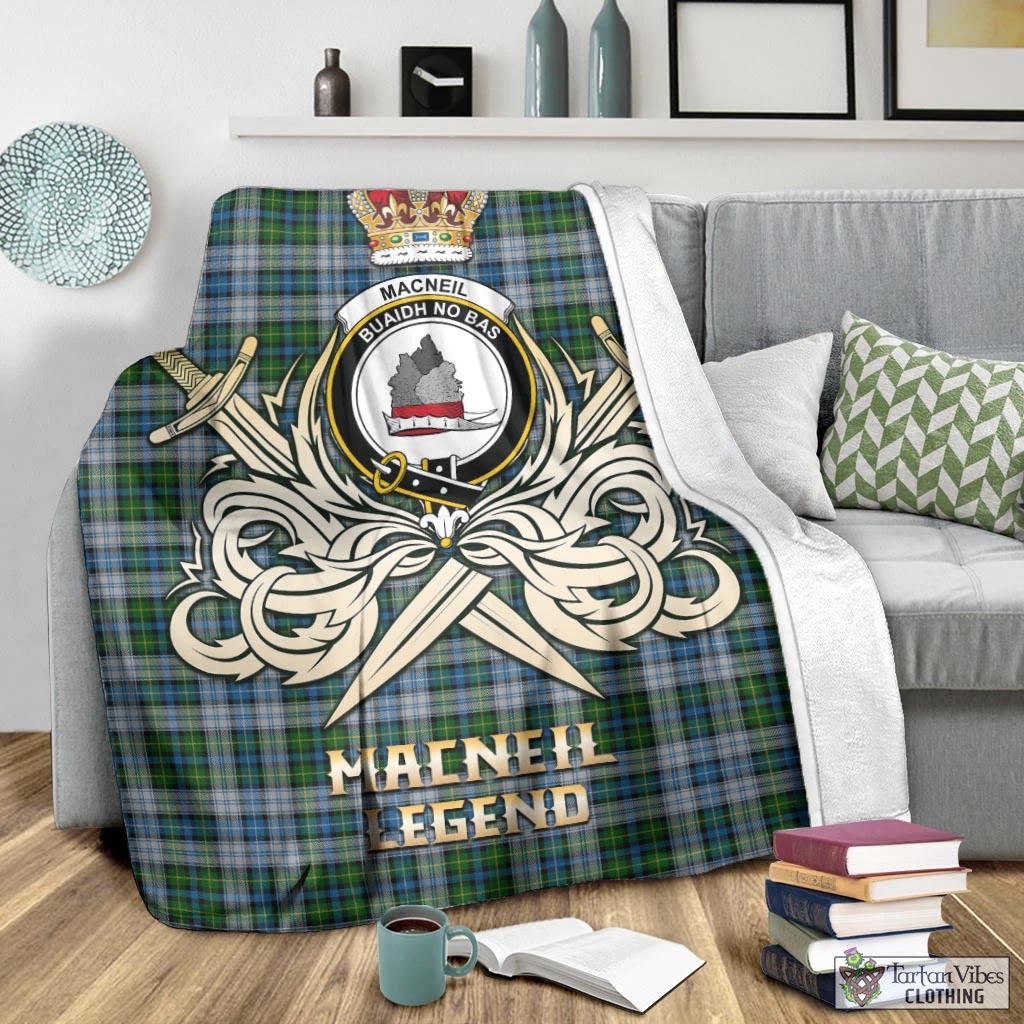 Tartan Vibes Clothing MacNeil Dress Tartan Blanket with Clan Crest and the Golden Sword of Courageous Legacy