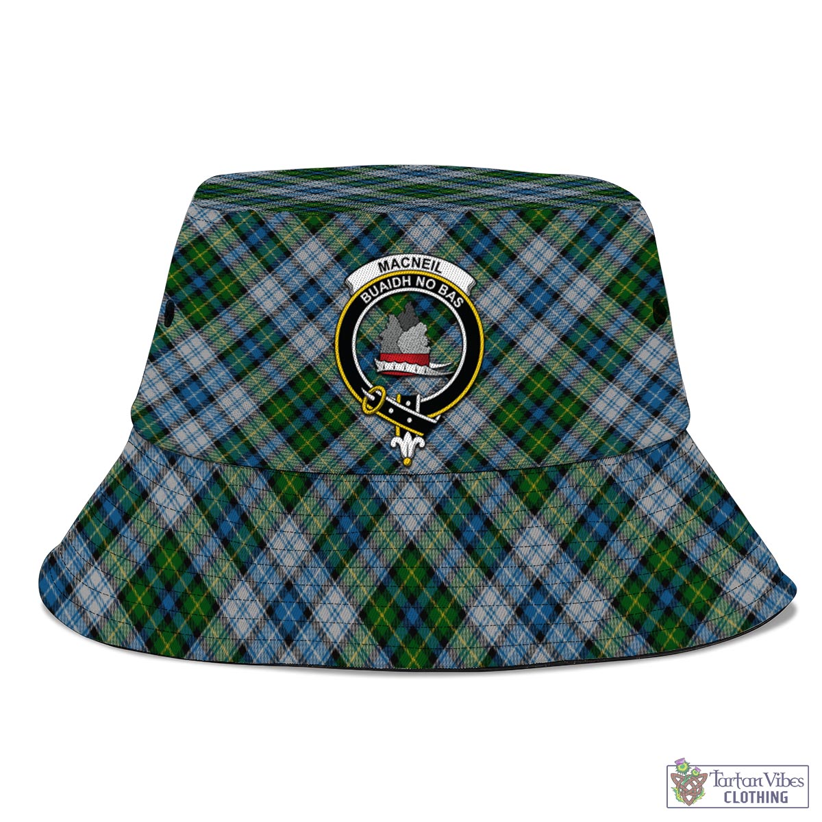 Tartan Vibes Clothing MacNeil Dress Tartan Bucket Hat with Family Crest