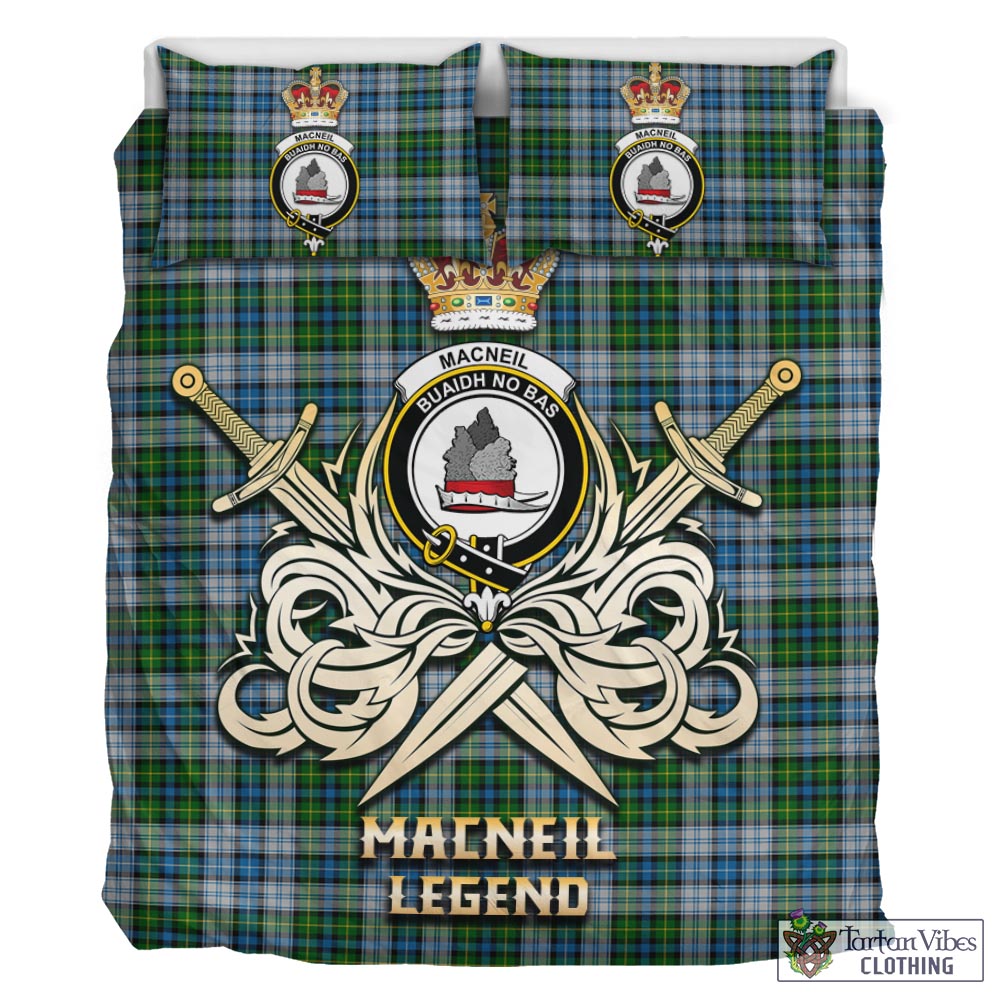 Tartan Vibes Clothing MacNeil Dress Tartan Bedding Set with Clan Crest and the Golden Sword of Courageous Legacy