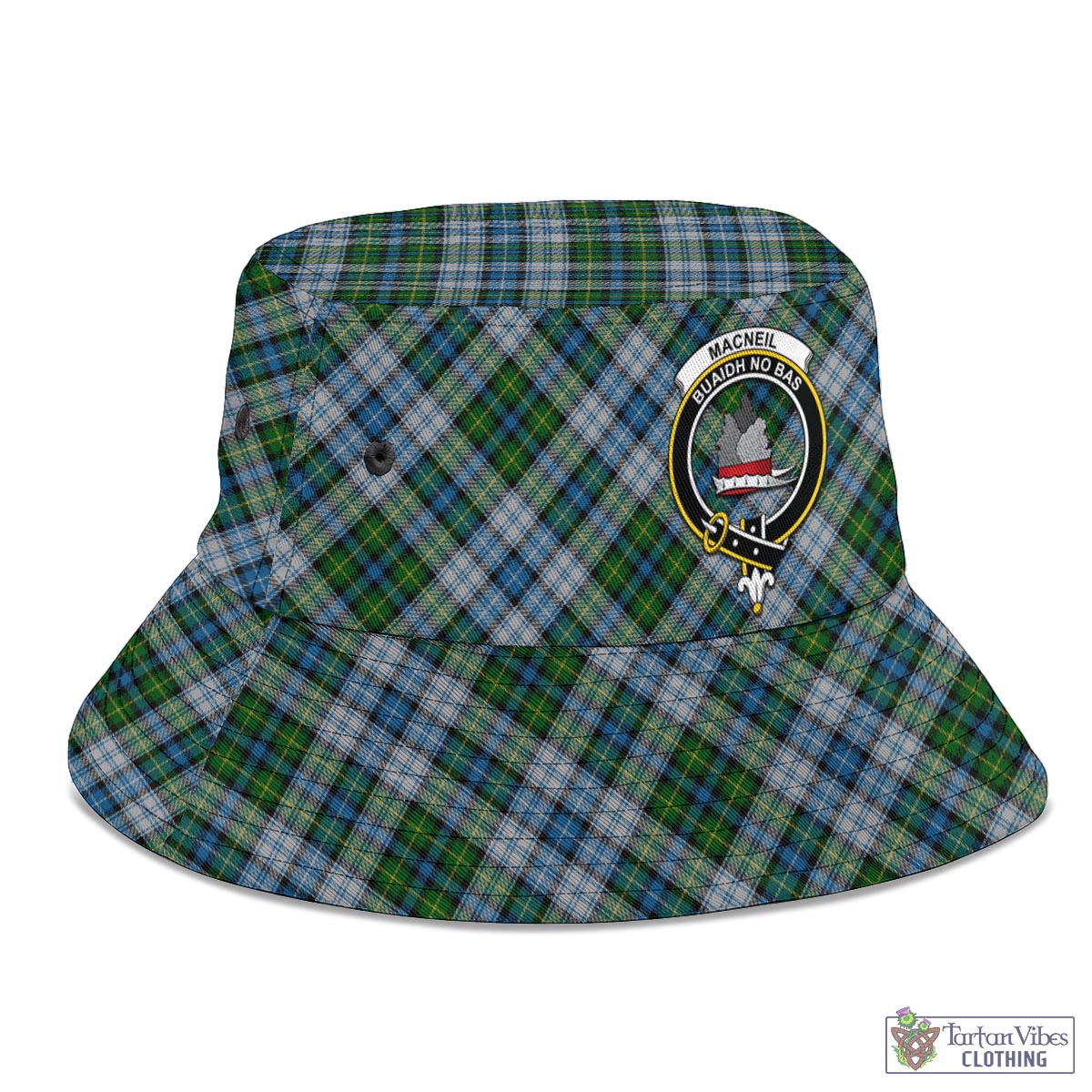 Tartan Vibes Clothing MacNeil Dress Tartan Bucket Hat with Family Crest