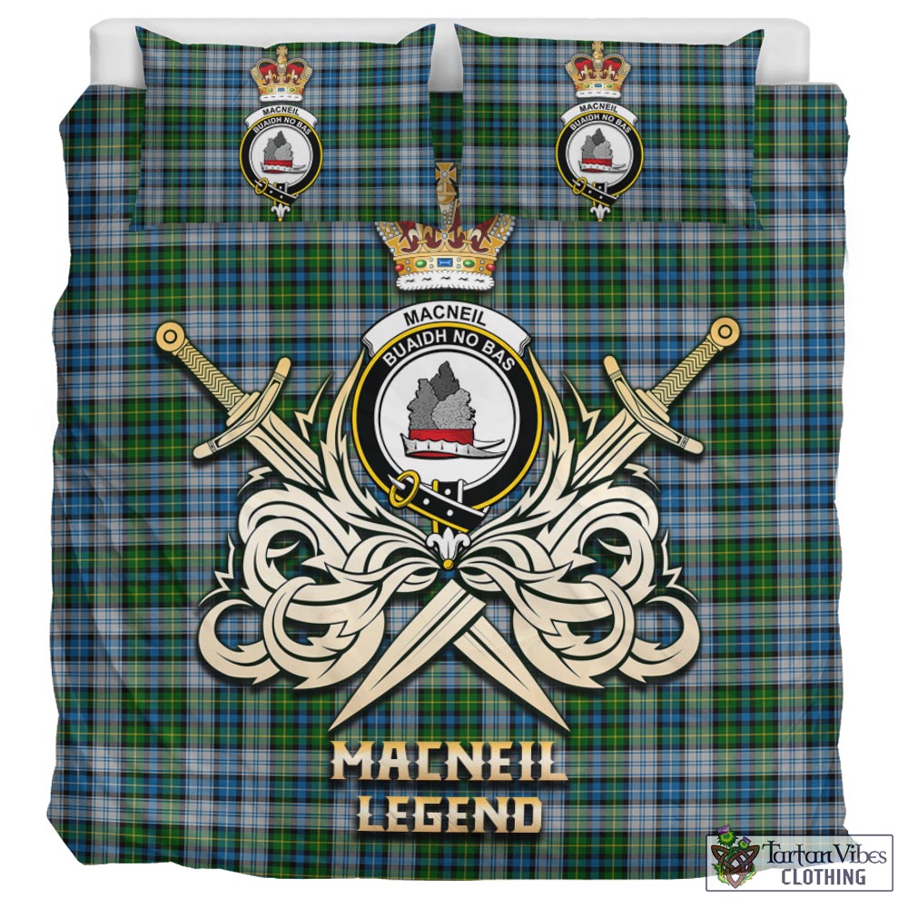 Tartan Vibes Clothing MacNeil Dress Tartan Bedding Set with Clan Crest and the Golden Sword of Courageous Legacy