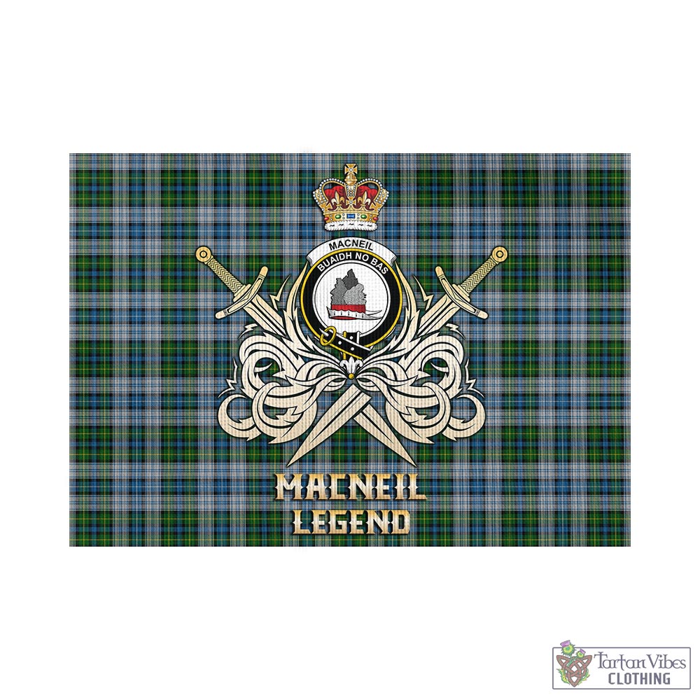 Tartan Vibes Clothing MacNeil Dress Tartan Flag with Clan Crest and the Golden Sword of Courageous Legacy