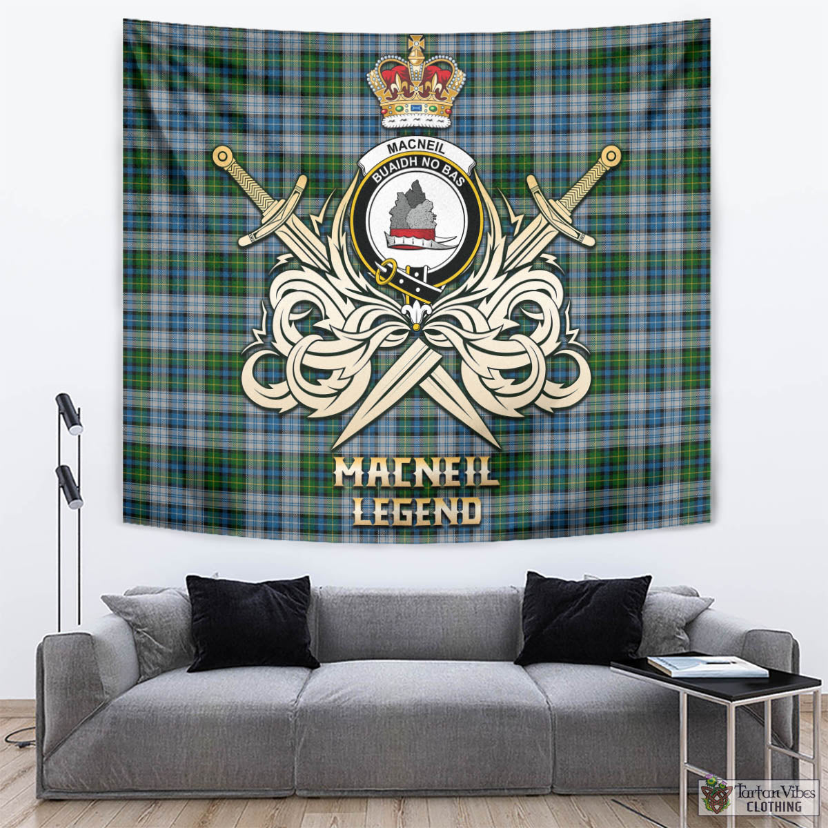 Tartan Vibes Clothing MacNeil Dress Tartan Tapestry with Clan Crest and the Golden Sword of Courageous Legacy