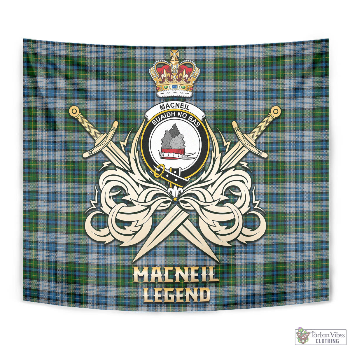 Tartan Vibes Clothing MacNeil Dress Tartan Tapestry with Clan Crest and the Golden Sword of Courageous Legacy