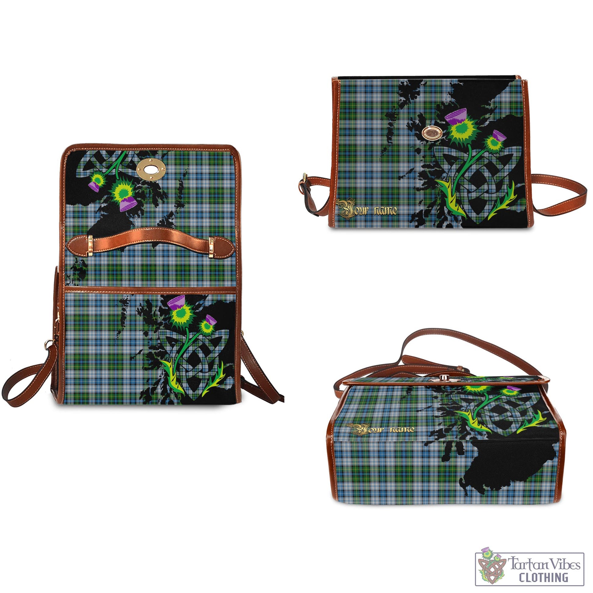 Tartan Vibes Clothing MacNeil Dress Tartan Waterproof Canvas Bag with Scotland Map and Thistle Celtic Accents