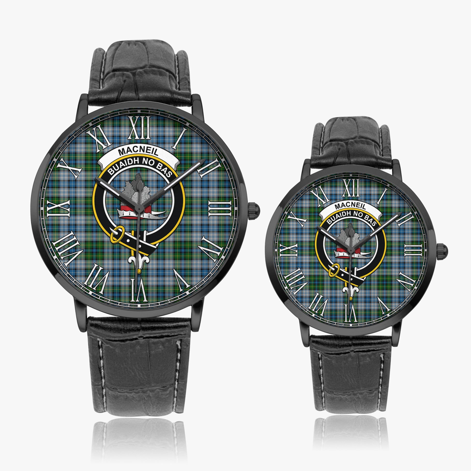 MacNeil Dress Tartan Family Crest Leather Strap Quartz Watch - Tartanvibesclothing