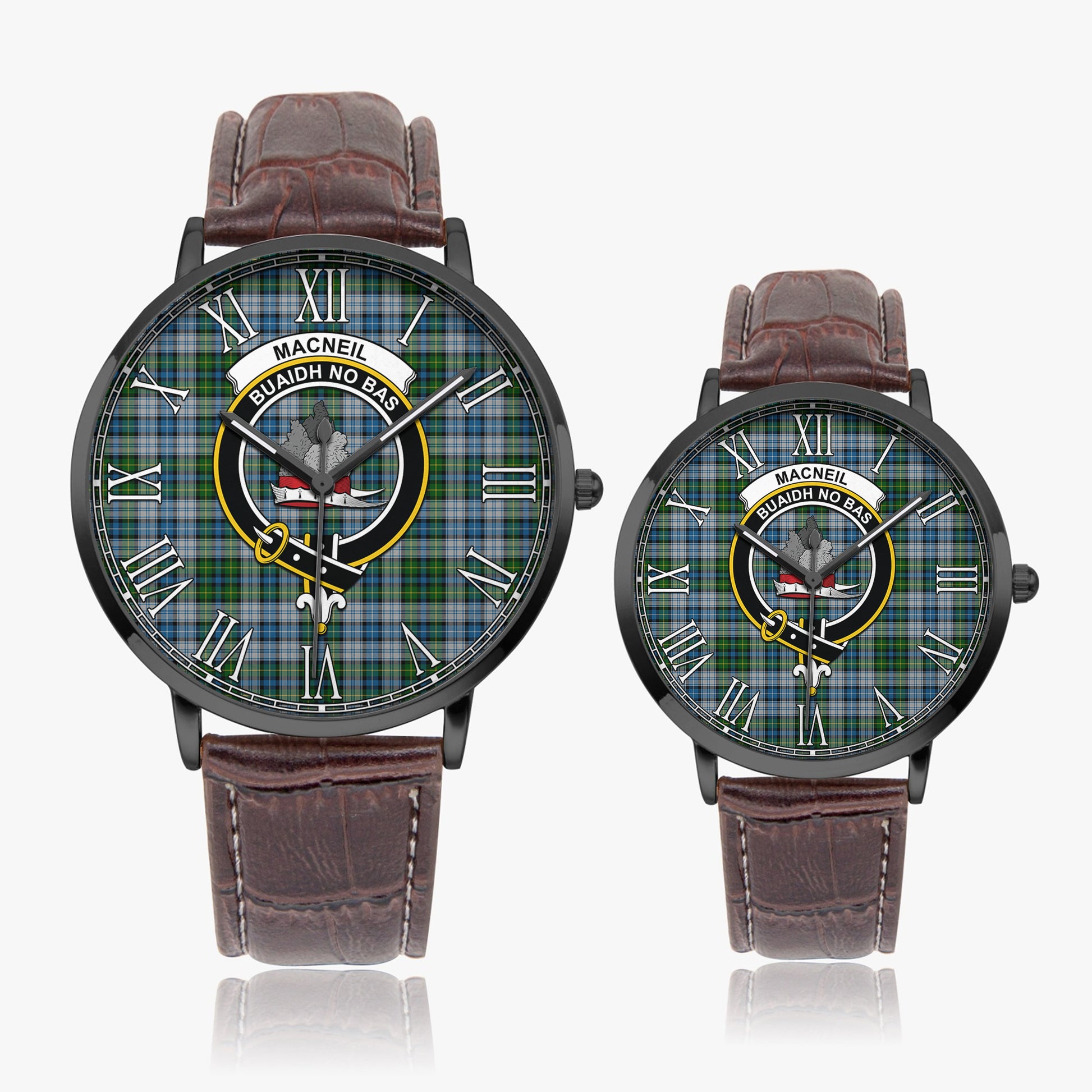 MacNeil Dress Tartan Family Crest Leather Strap Quartz Watch - Tartanvibesclothing