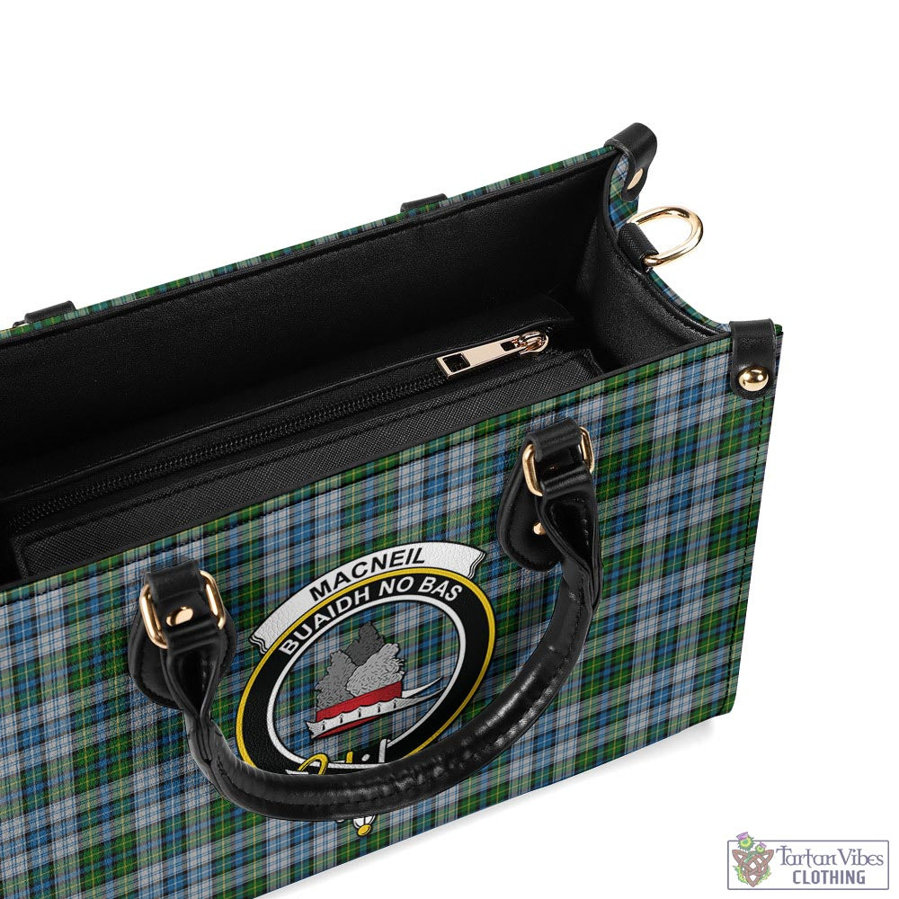 Tartan Vibes Clothing MacNeil Dress Tartan Luxury Leather Handbags with Family Crest