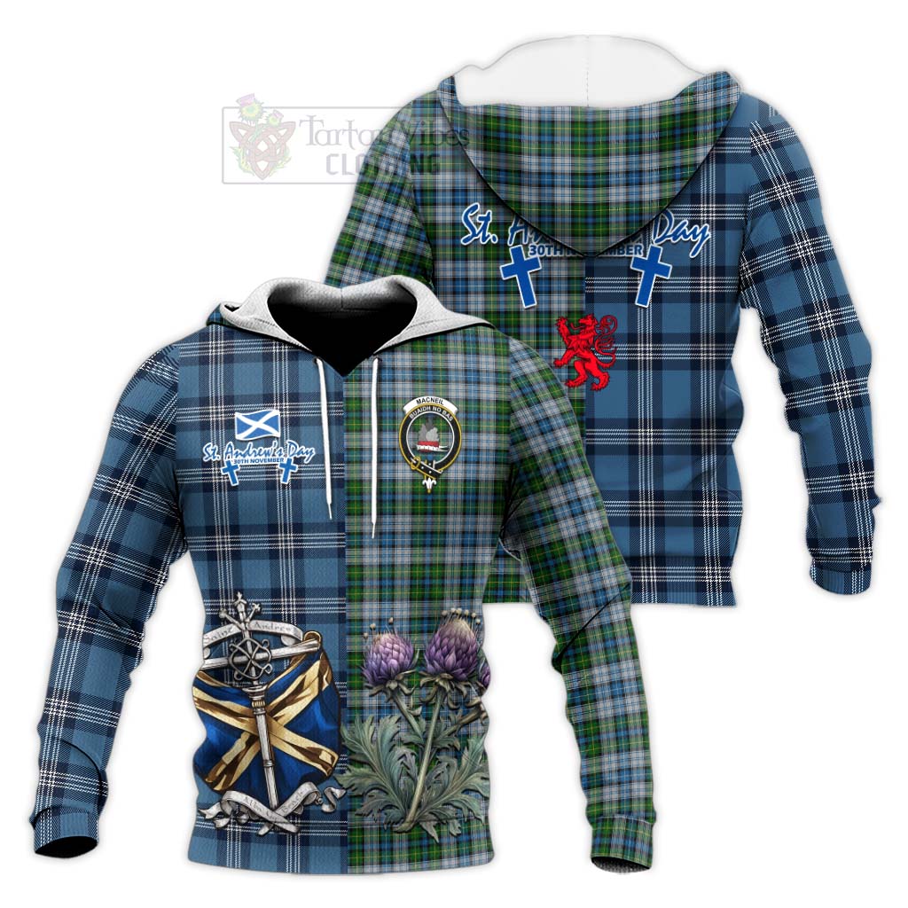 Tartan Vibes Clothing MacNeil (McNeil) Tartan Knitted Hoodie Happy St. Andrew's Day Half Tartan Style