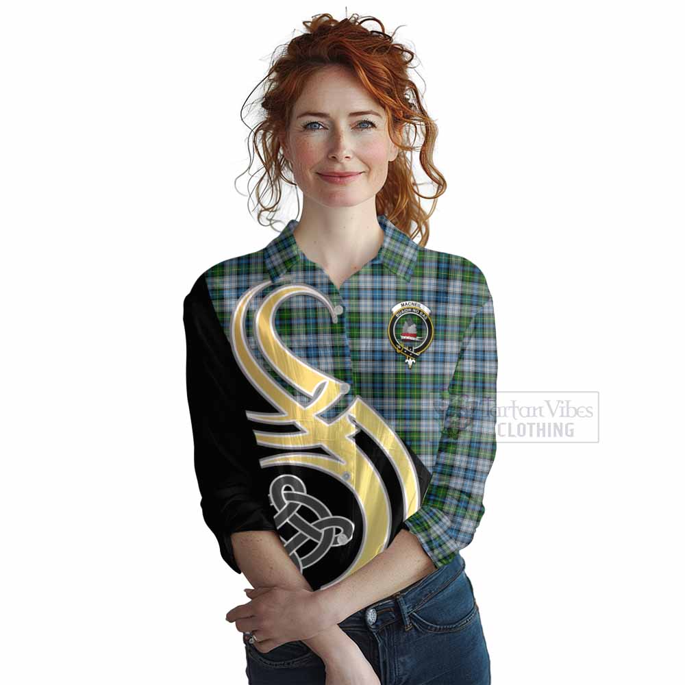 Tartan Vibes Clothing MacNeil (McNeil) Tartan Women's Casual Shirt with Family Crest and Celtic Symbol Style