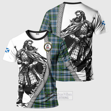 MacNeil (McNeil) Tartan Clan Crest T-Shirt with Highlander Warrior Celtic Style