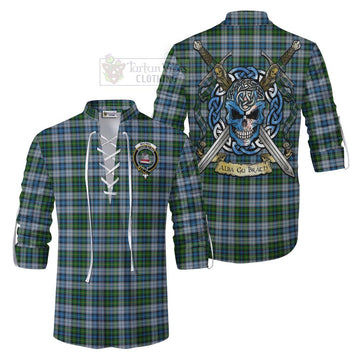 MacNeil (McNeil) Tartan Ghillie Kilt Shirt with Family Crest Celtic Skull Style