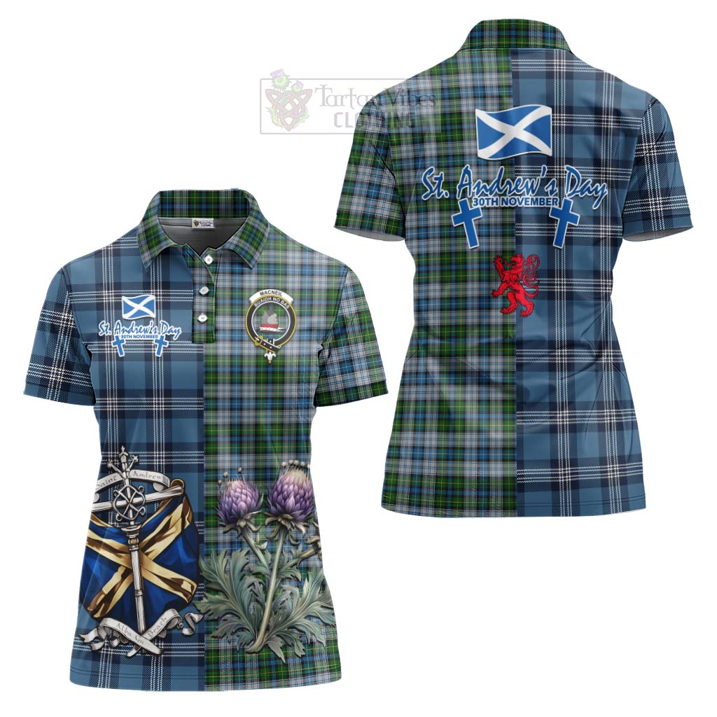 Tartan Vibes Clothing MacNeil (McNeil) Tartan Women's Polo Shirt Happy St. Andrew's Day Half Tartan Style