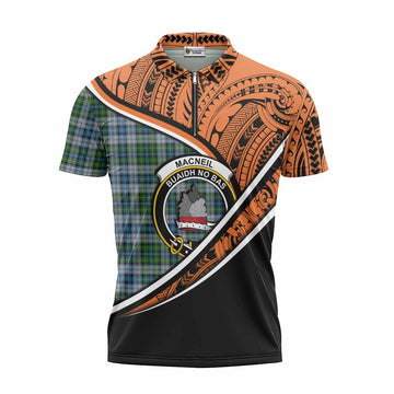 MacNeil (McNeil) Crest Tartan Zipper Polo Shirt with Polynesian Vibes Style - Orange Version