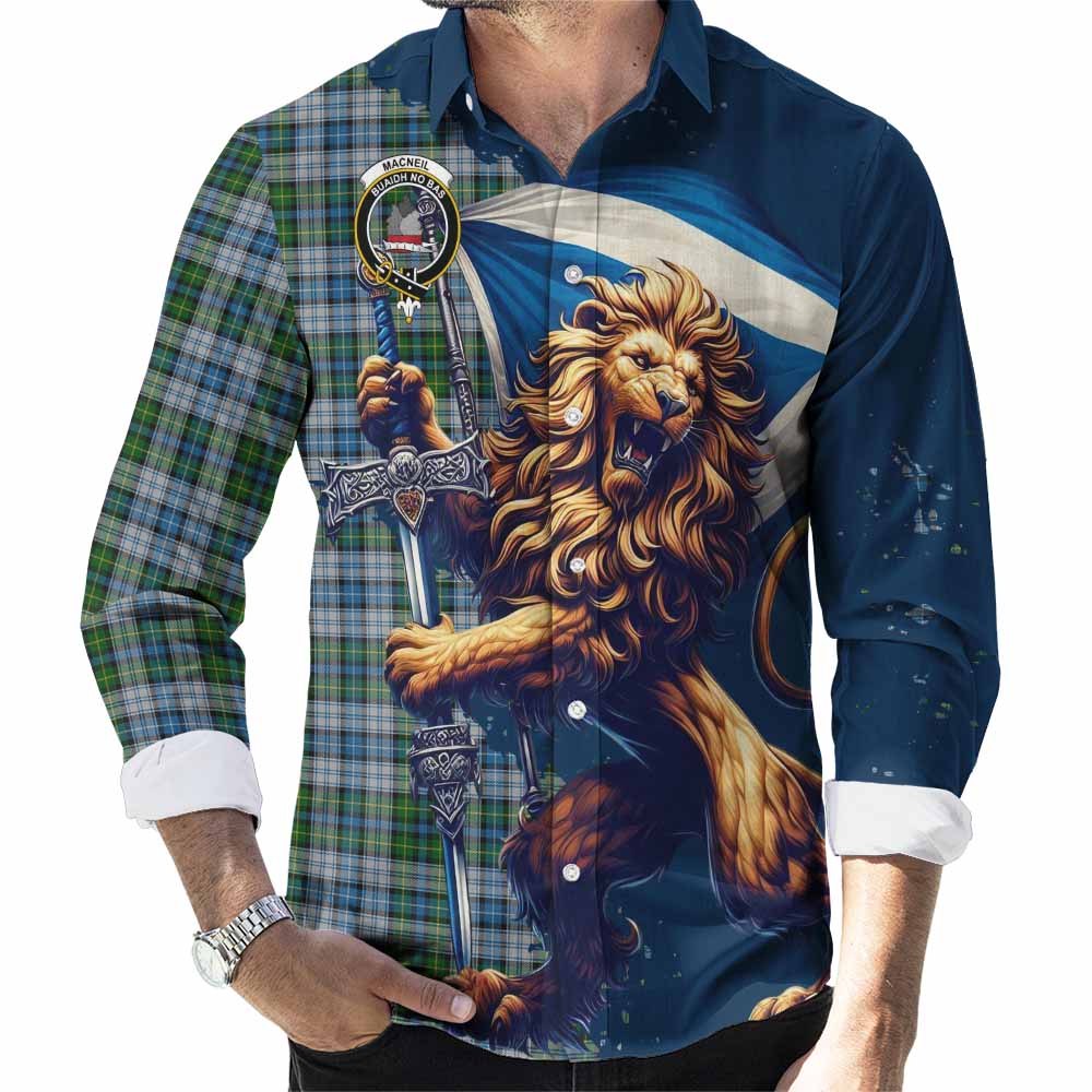 MacNeil (McNeil) Tartan Family Crest Long Sleeve Button Shirt with Scottish Majestic Lion Men's Shirt S - Tartan Vibes Clothing
