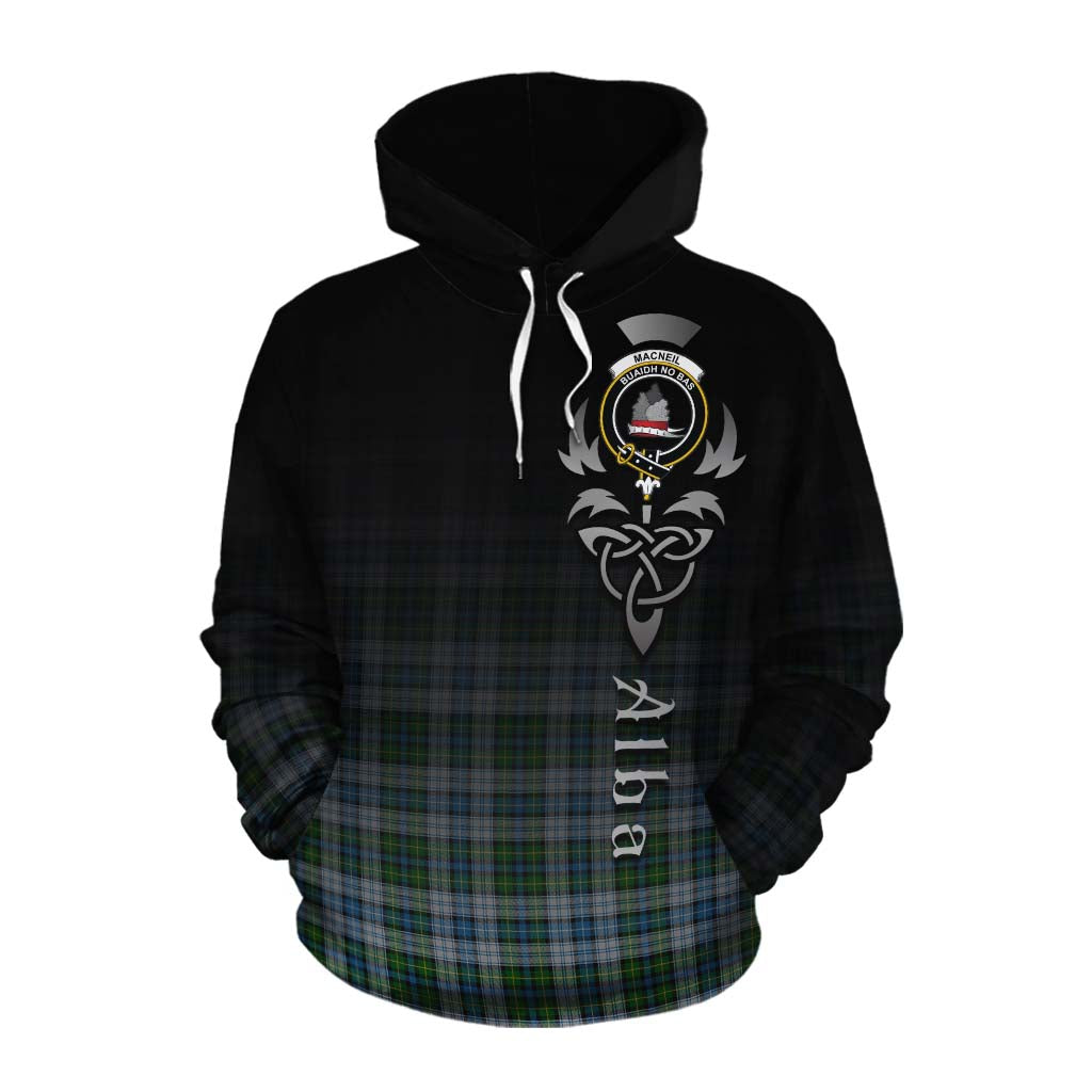 Tartan Vibes Clothing MacNeil (McNeil) Tartan Cotton Hoodie Featuring Alba Gu Brath Family Crest Celtic Inspired