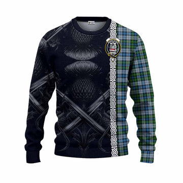 MacNeil (McNeil) Tartan Knitted Sweater with Family Crest Cross Sword Thistle Celtic Vibes