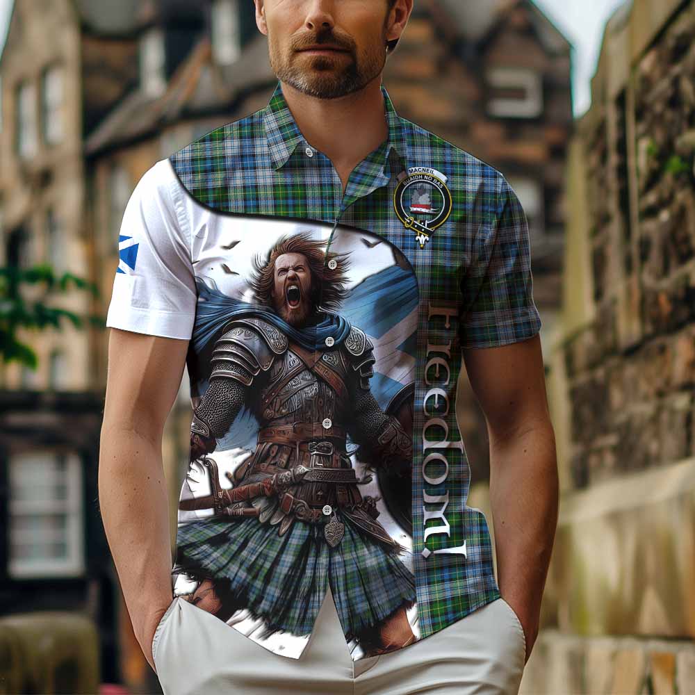 Tartan Vibes Clothing MacNeil (McNeil) Crest Tartan Short Sleeve Button Shirt Inspired by the Freedom of Scottish Warrior