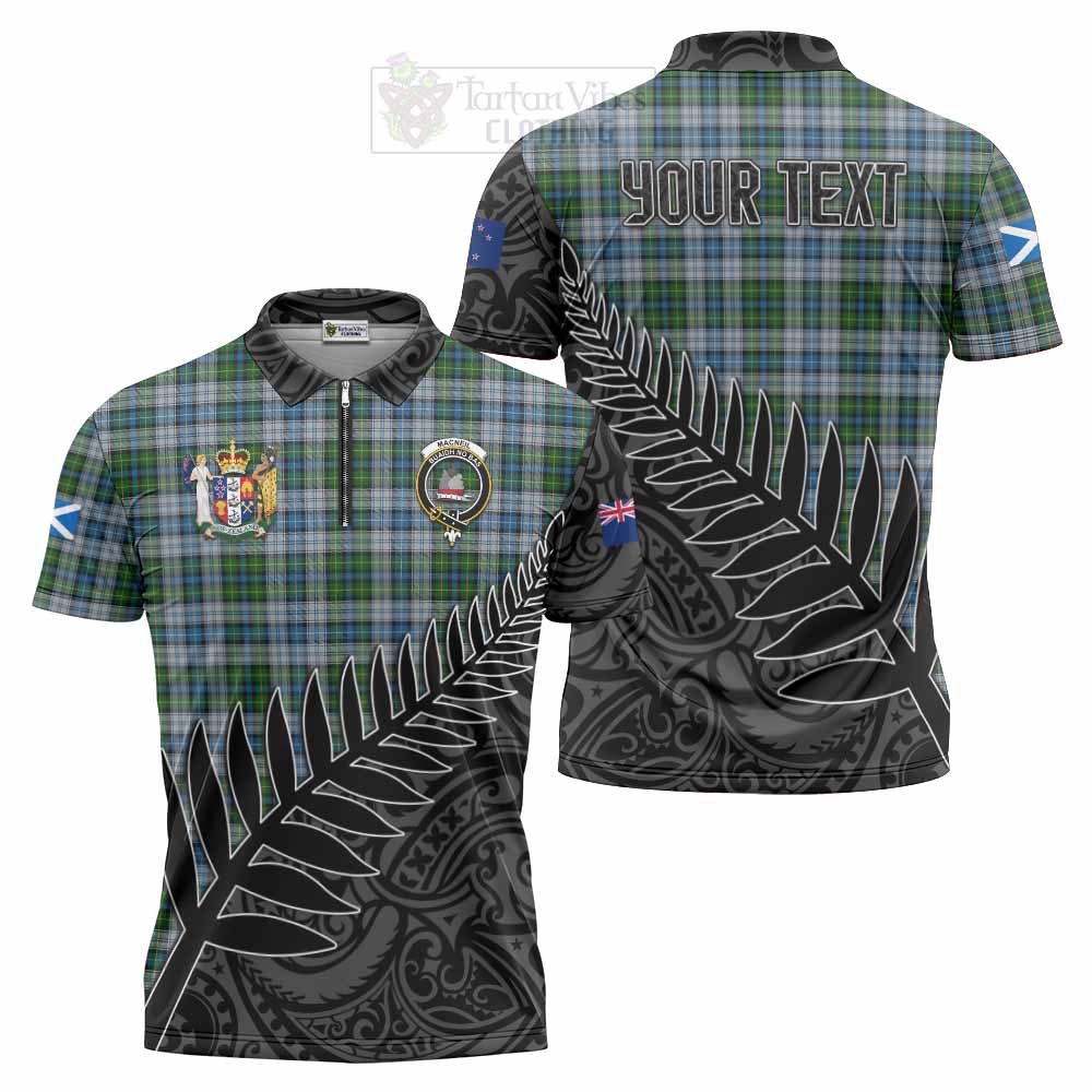 Tartan Vibes Clothing MacNeil (McNeil) Crest Tartan Zipper Polo Shirt with New Zealand Silver Fern Half Style