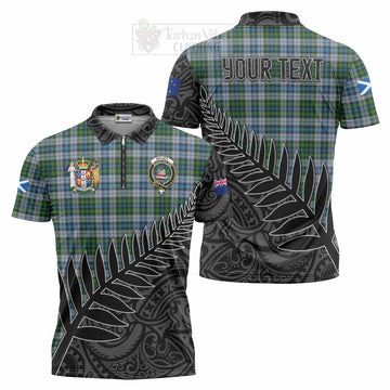 MacNeil (McNeil) Crest Tartan Zipper Polo Shirt with New Zealand Silver Fern Half Style