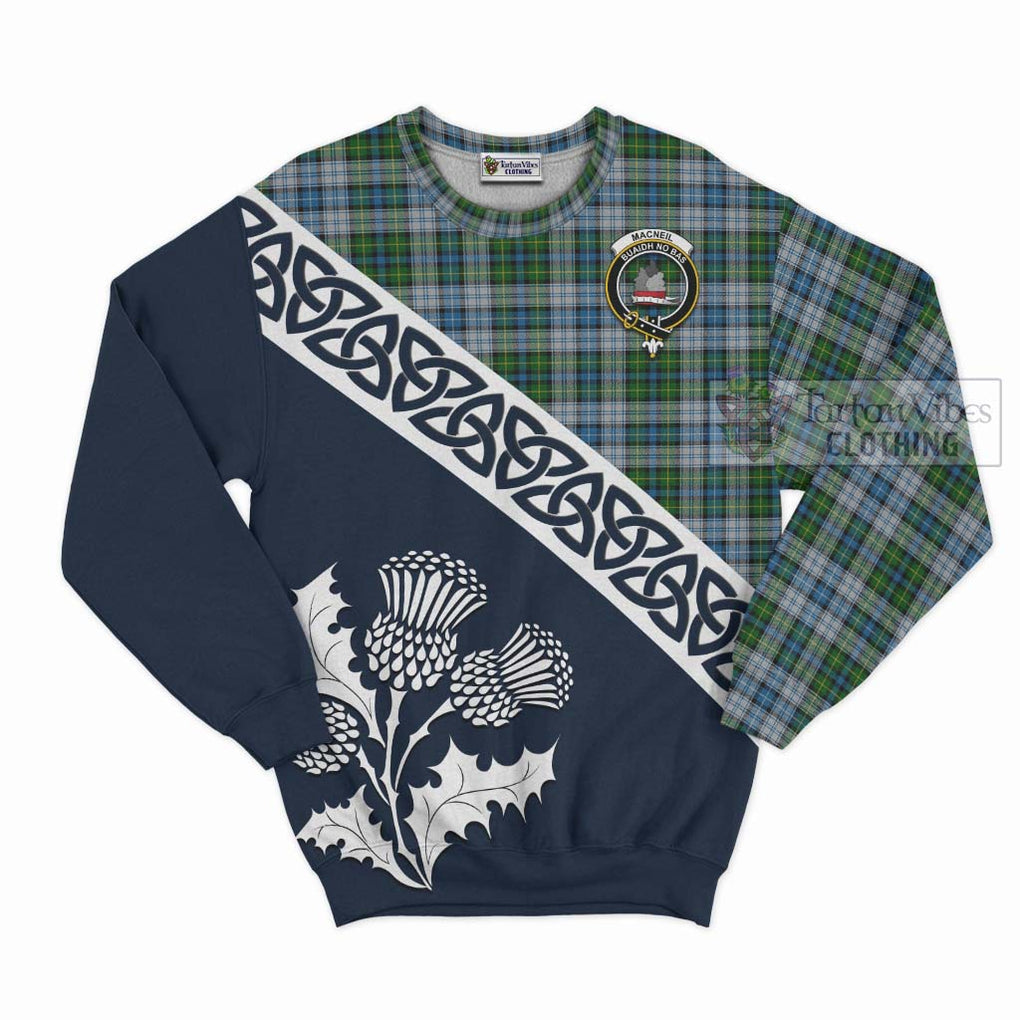 Tartan Vibes Clothing MacNeil (McNeil) Tartan Sweatshirt Featuring Thistle and Scotland Map