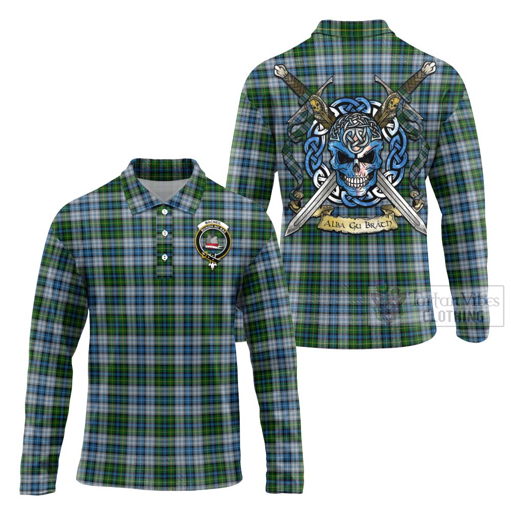 Tartan Vibes Clothing MacNeil (McNeil) Tartan Long Sleeve Polo Shirt with Family Crest Celtic Skull Style