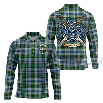 MacNeil (McNeil) Tartan Long Sleeve Polo Shirt with Family Crest Celtic Skull Style