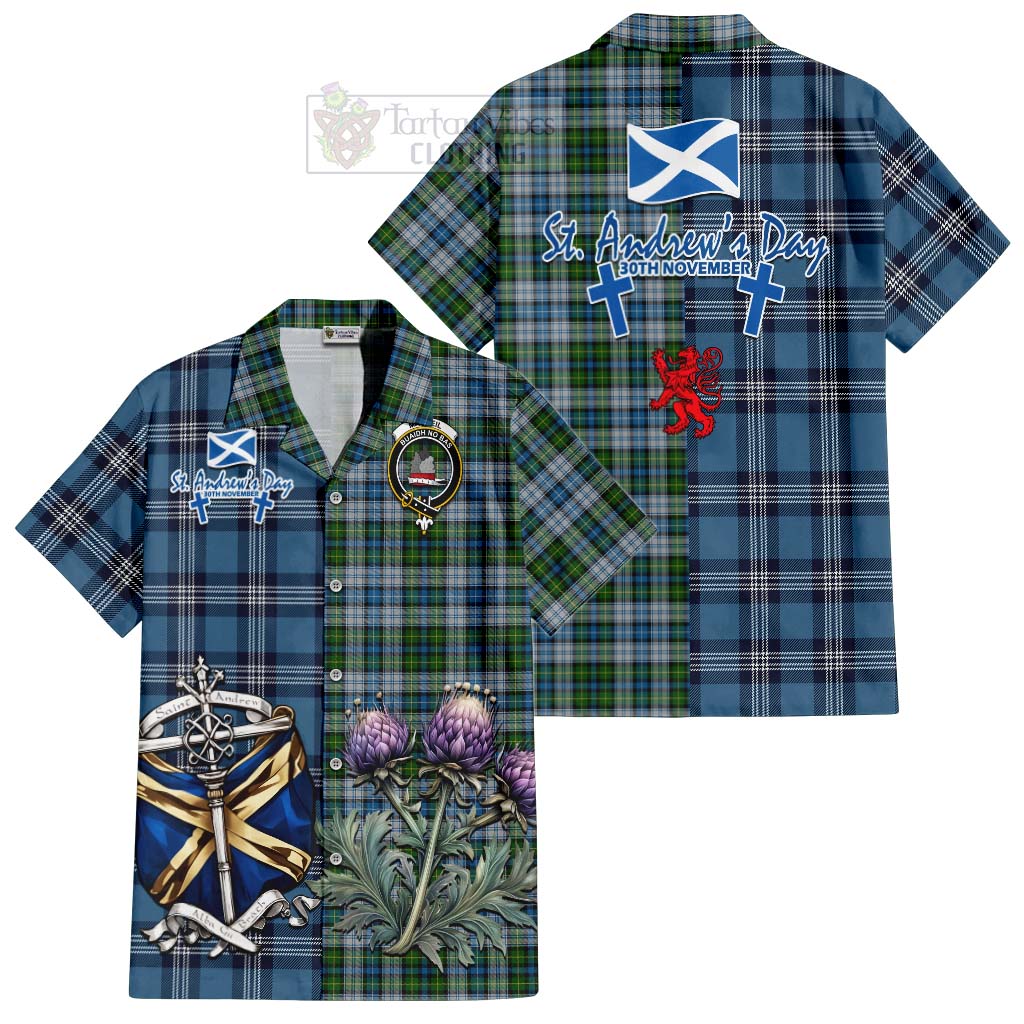 Tartan Vibes Clothing MacNeil (McNeil) Tartan Short Sleeve Button Shirt Happy St. Andrew's Day Half Tartan Style