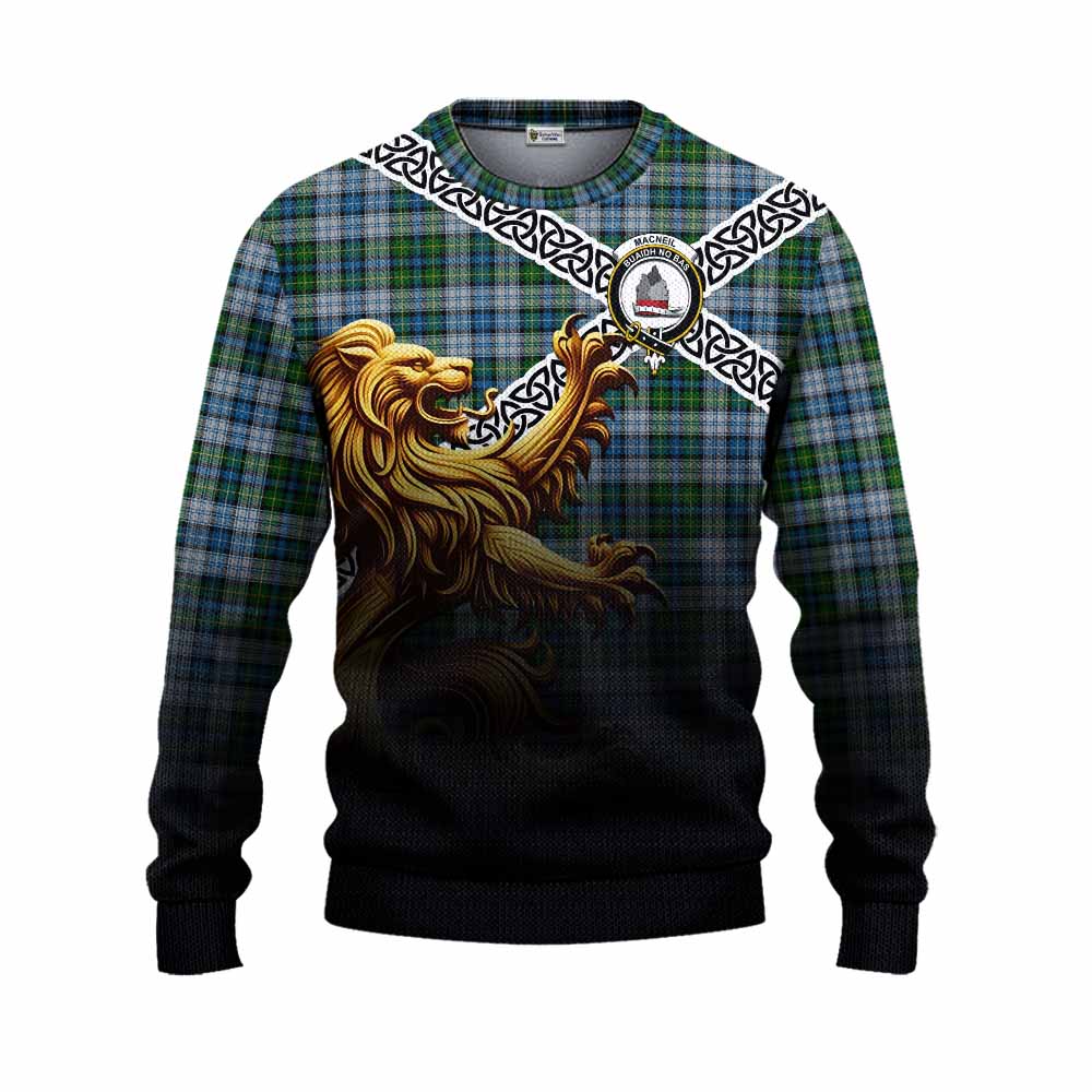 MacNeil (McNeil) Crest Tartan Knitted Sweater with Golden Lion Emblem Celtic Style Unisex - Tartan Vibes Clothing