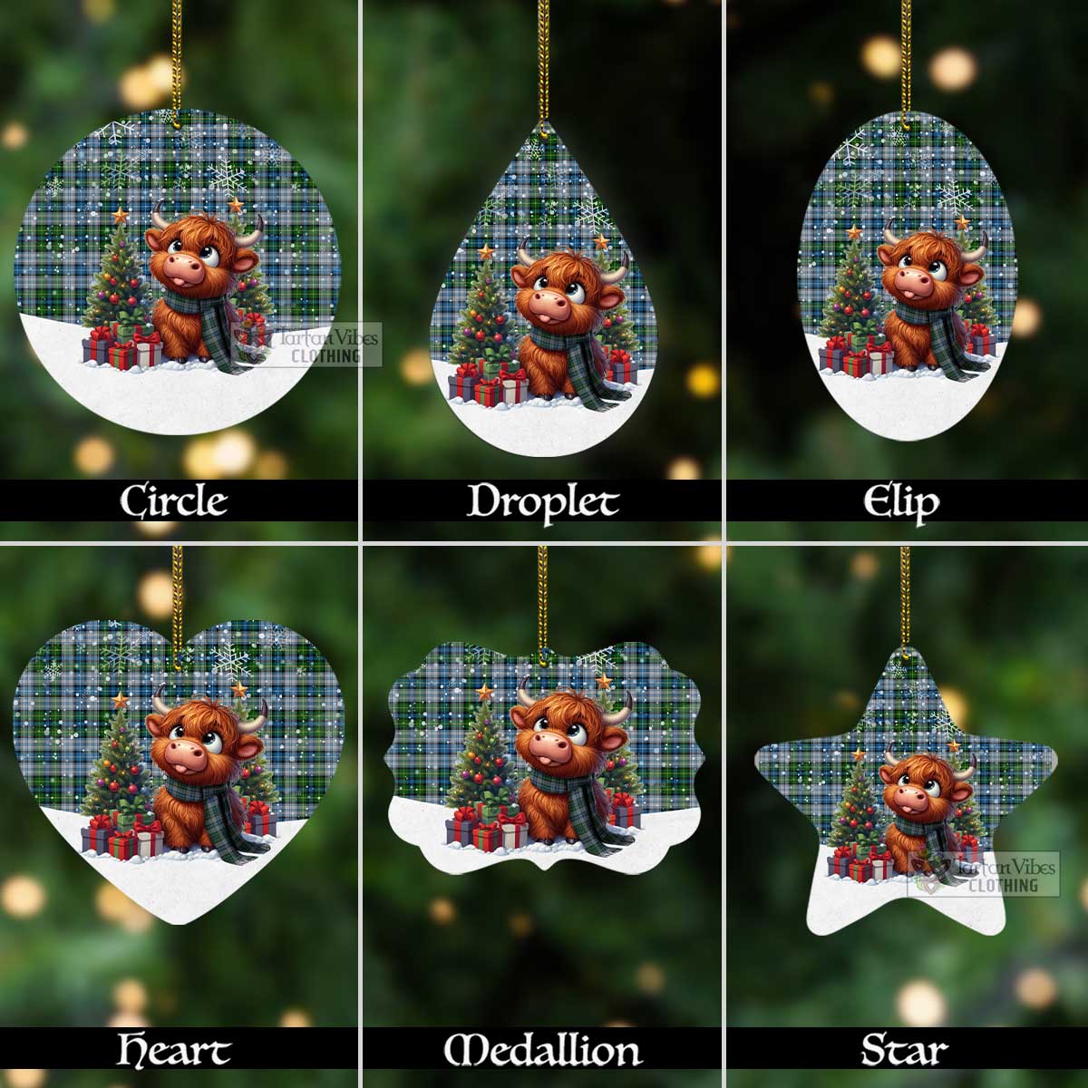 Tartan Vibes Clothing MacNeil (McNeil) Tartan Christmas Aluminium Ornament with Adorable Highland Coo