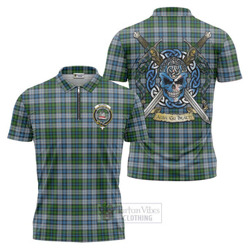 MacNeil (McNeil) Tartan Zipper Polo Shirt with Family Crest Celtic Skull Style