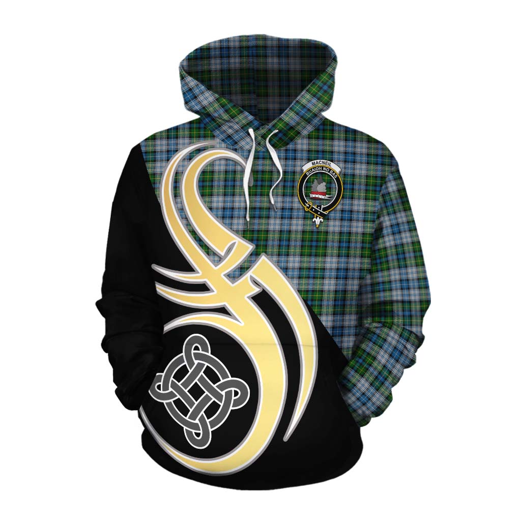 Tartan Vibes Clothing MacNeil (McNeil) Tartan Cotton Hoodie with Family Crest and Celtic Symbol Style