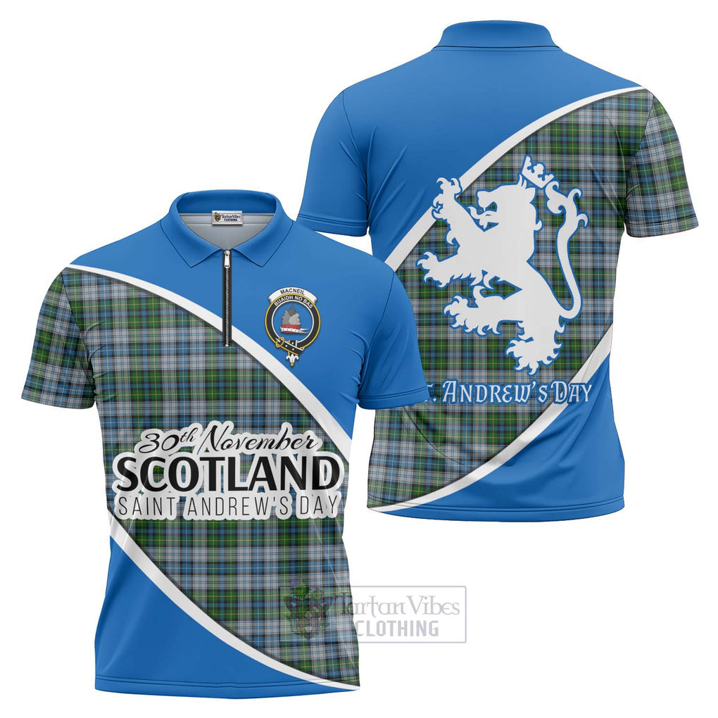 Tartan Vibes Clothing MacNeil (McNeil) Family Crest Tartan Zipper Polo Shirt Celebrate Saint Andrew's Day in Style